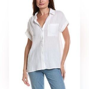 Lola River white gauze cotton button down shirt womens size L